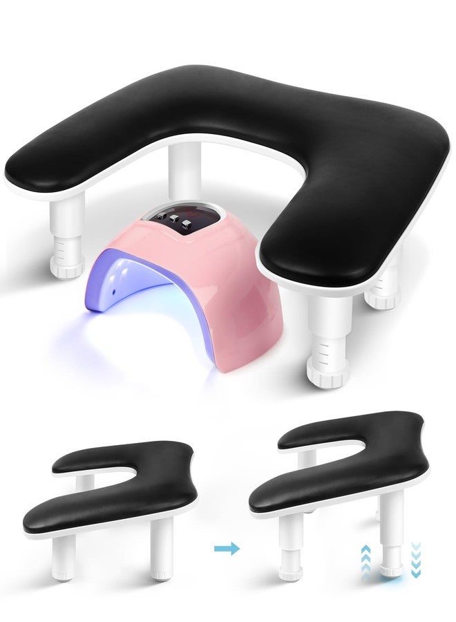 LIONVISON Manicure Arm Rest for Nails Tech: U-shaped Adjustable Nail Armrest - Black PU Leather Hand Stand Rest for Manicurists - Image 1